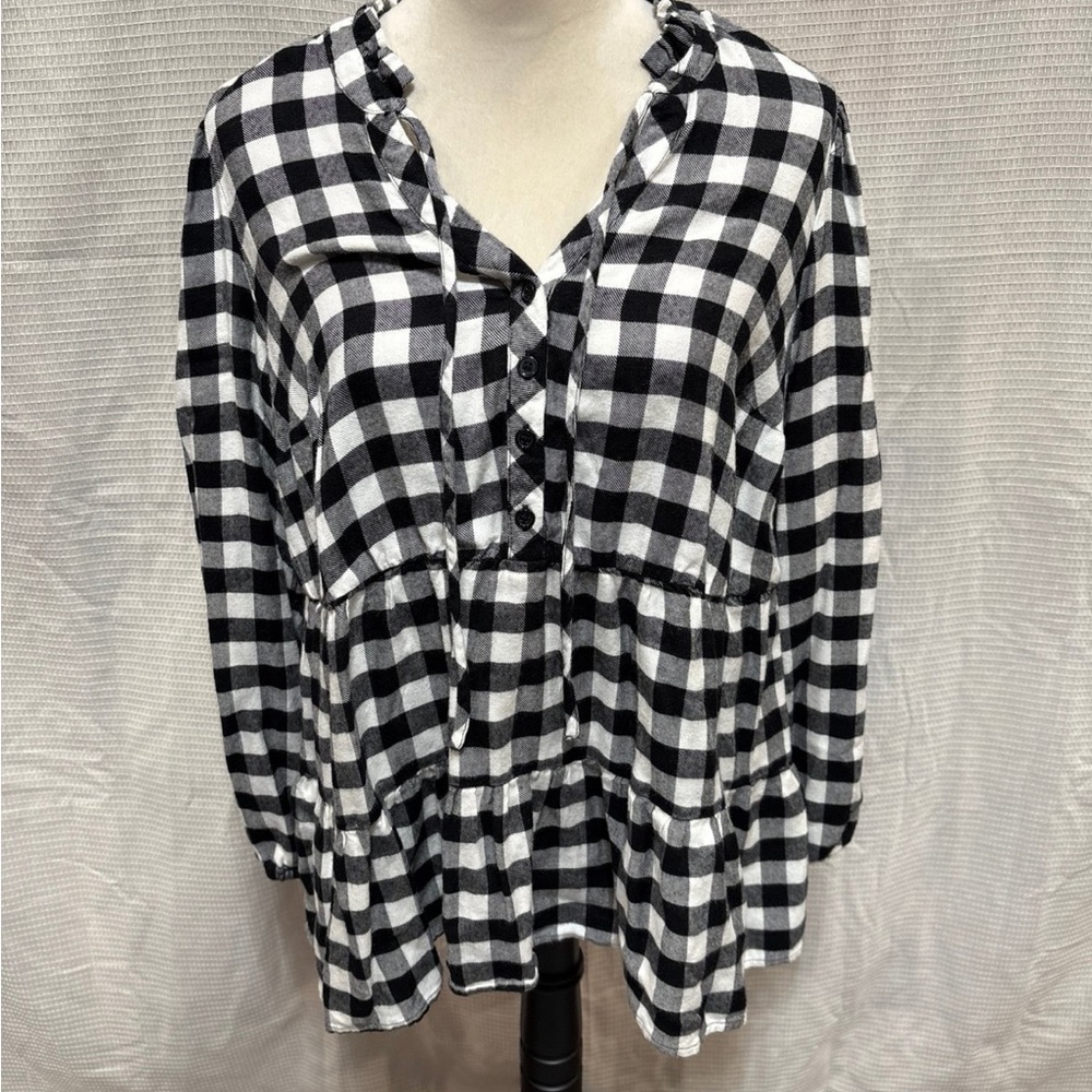 Torrid Black and White Plaid Blouse